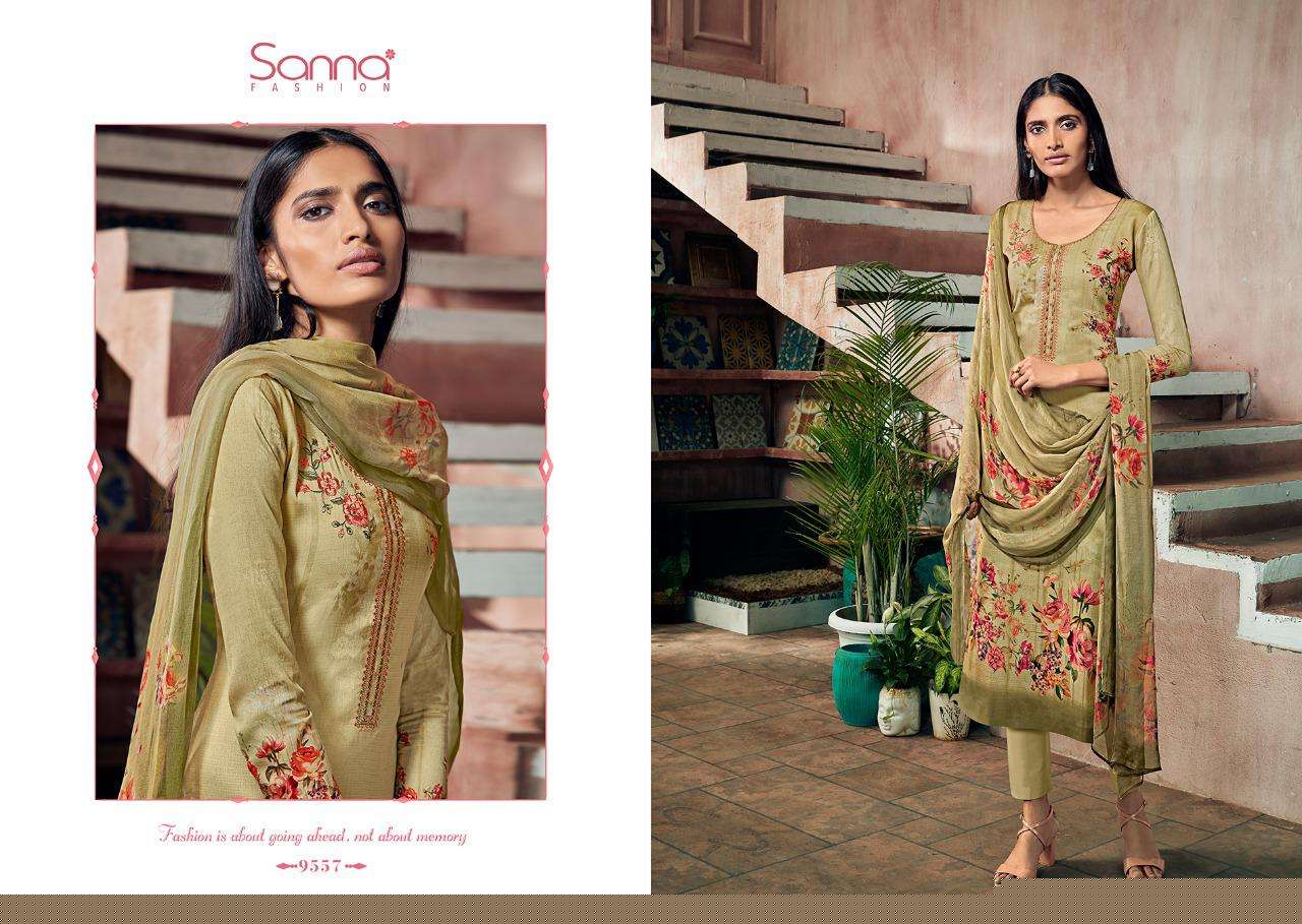 NEERJA BY SANNA FASHION 9551 TO 9560 SERIES BEAUTIFUL SUITS STYLISH FANCY COLORFUL PARTY WEAR & OCCASIONAL WEAR PURE JAM COTTON SILK PRINTED WITH EMBROIDERED DRESSES AT WHOLESALE PRICE