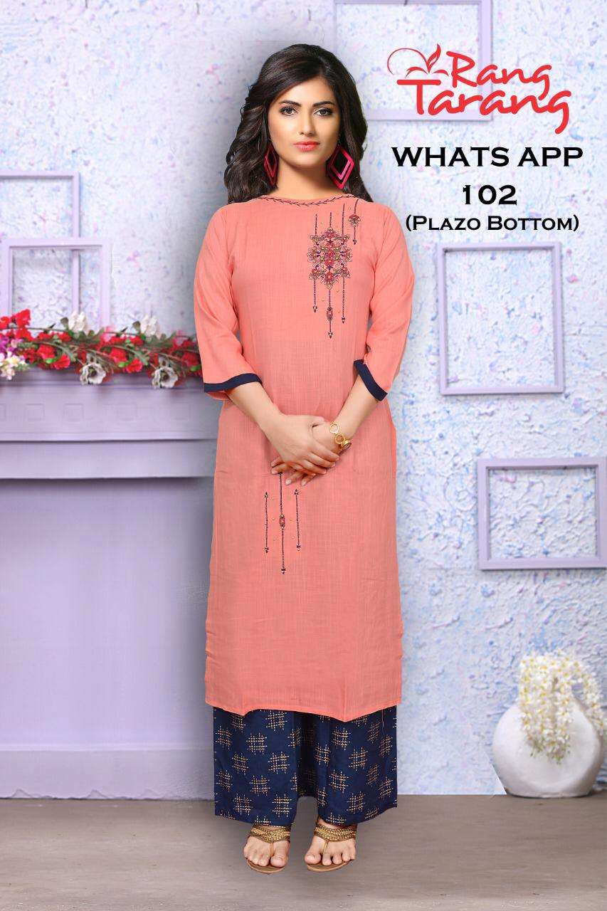 WHATS APP BY RANG TRANG 101 TO 109 SERIES BEAUTIFUL STYLISH FANCY COLORFUL CASUAL WEAR & ETHNIC WEAR & READY TO WEAR RAYON SLUB WITH EMBROIDERY KURTIS AT WHOLESALE PRICE
