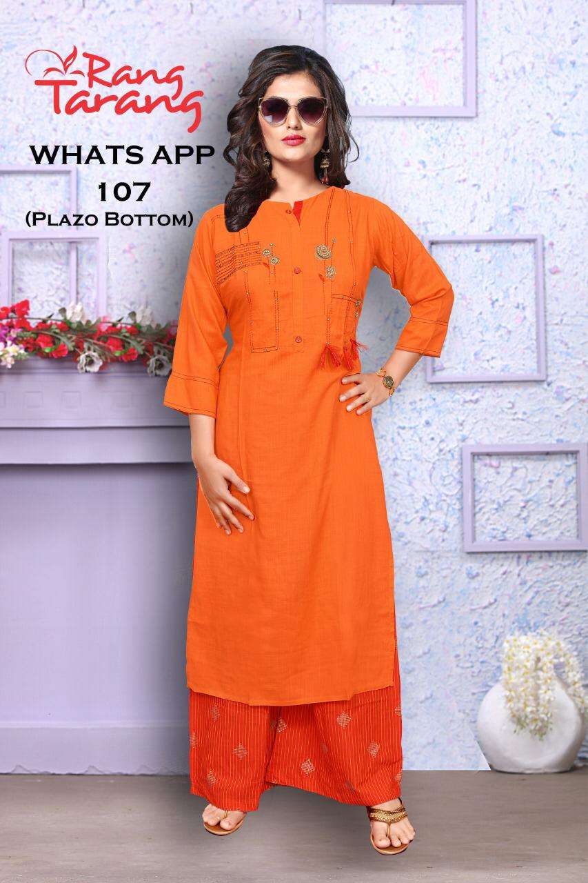 WHATS APP BY RANG TRANG 101 TO 109 SERIES BEAUTIFUL STYLISH FANCY COLORFUL CASUAL WEAR & ETHNIC WEAR & READY TO WEAR RAYON SLUB WITH EMBROIDERY KURTIS AT WHOLESALE PRICE