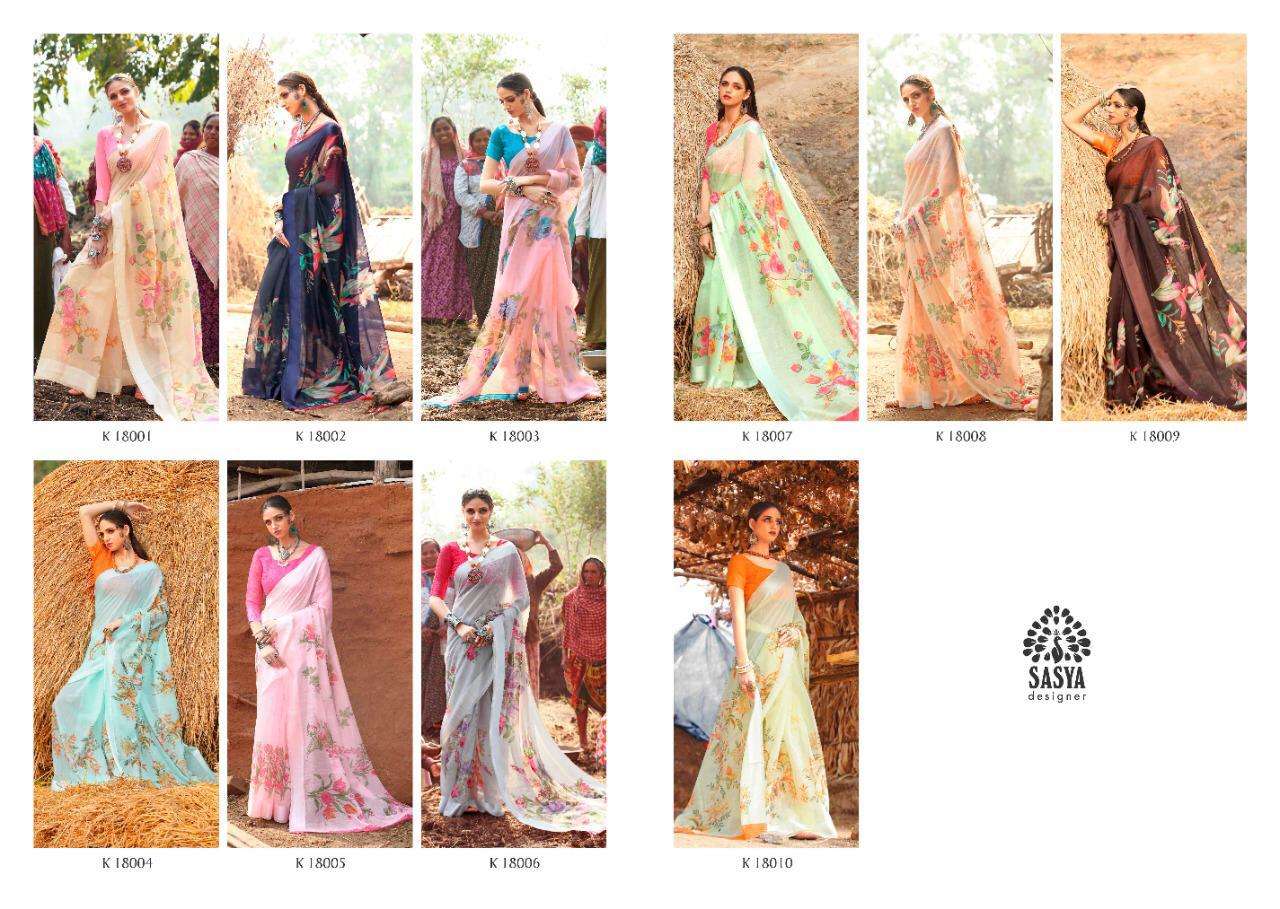 SWADESH BY SASYA DESIGNER 18001 TO 18010 SERIES INDIAN TRADITIONAL WEAR COLLECTION BEAUTIFUL STYLISH FANCY COLORFUL PARTY WEAR & OCCASIONAL WEAR LINEN SILK SAREES AT WHOLESALE PRICE
