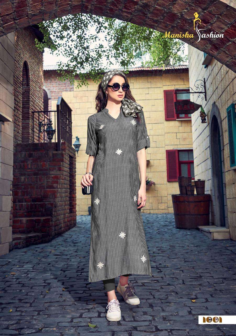 MARIA BY MANISHA FASHION 1001 TO 1006 SERIES STYLISH FANCY BEAUTIFUL COLORFUL CASUAL WEAR & ETHNIC WEAR RAYON FLEX KURTIS AT WHOLESALE PRICE