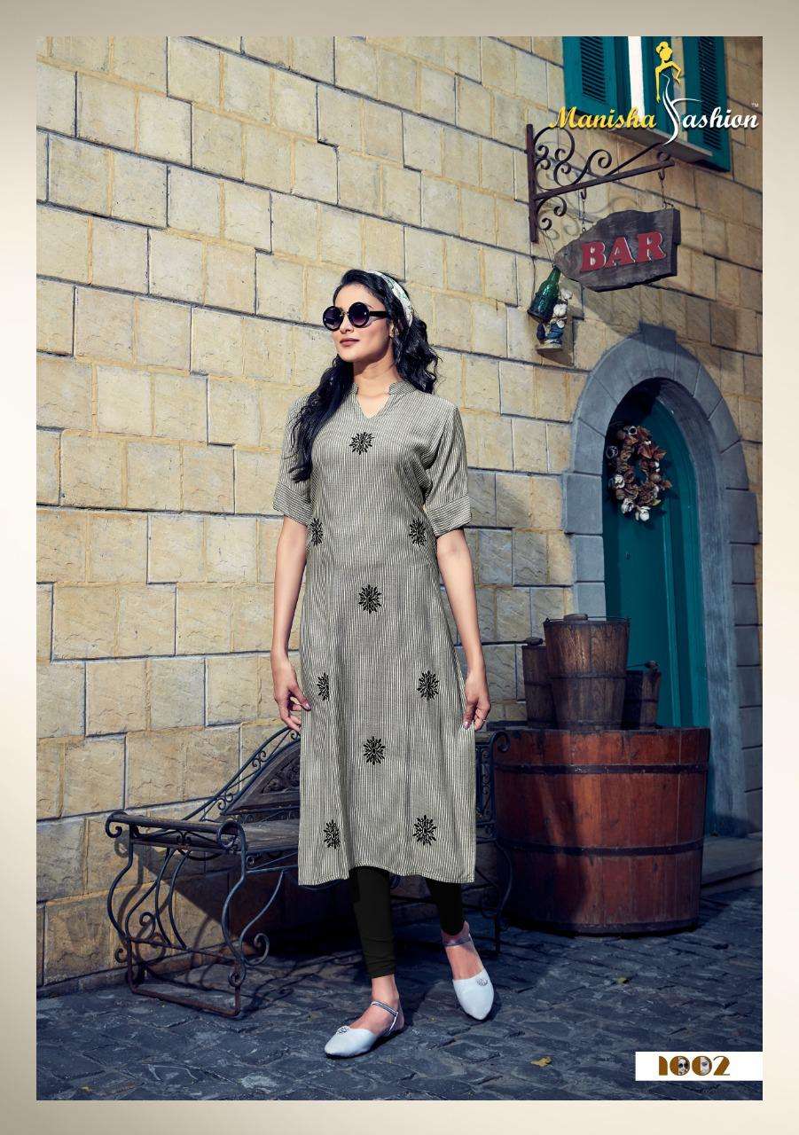 MARIA BY MANISHA FASHION 1001 TO 1006 SERIES STYLISH FANCY BEAUTIFUL COLORFUL CASUAL WEAR & ETHNIC WEAR RAYON FLEX KURTIS AT WHOLESALE PRICE