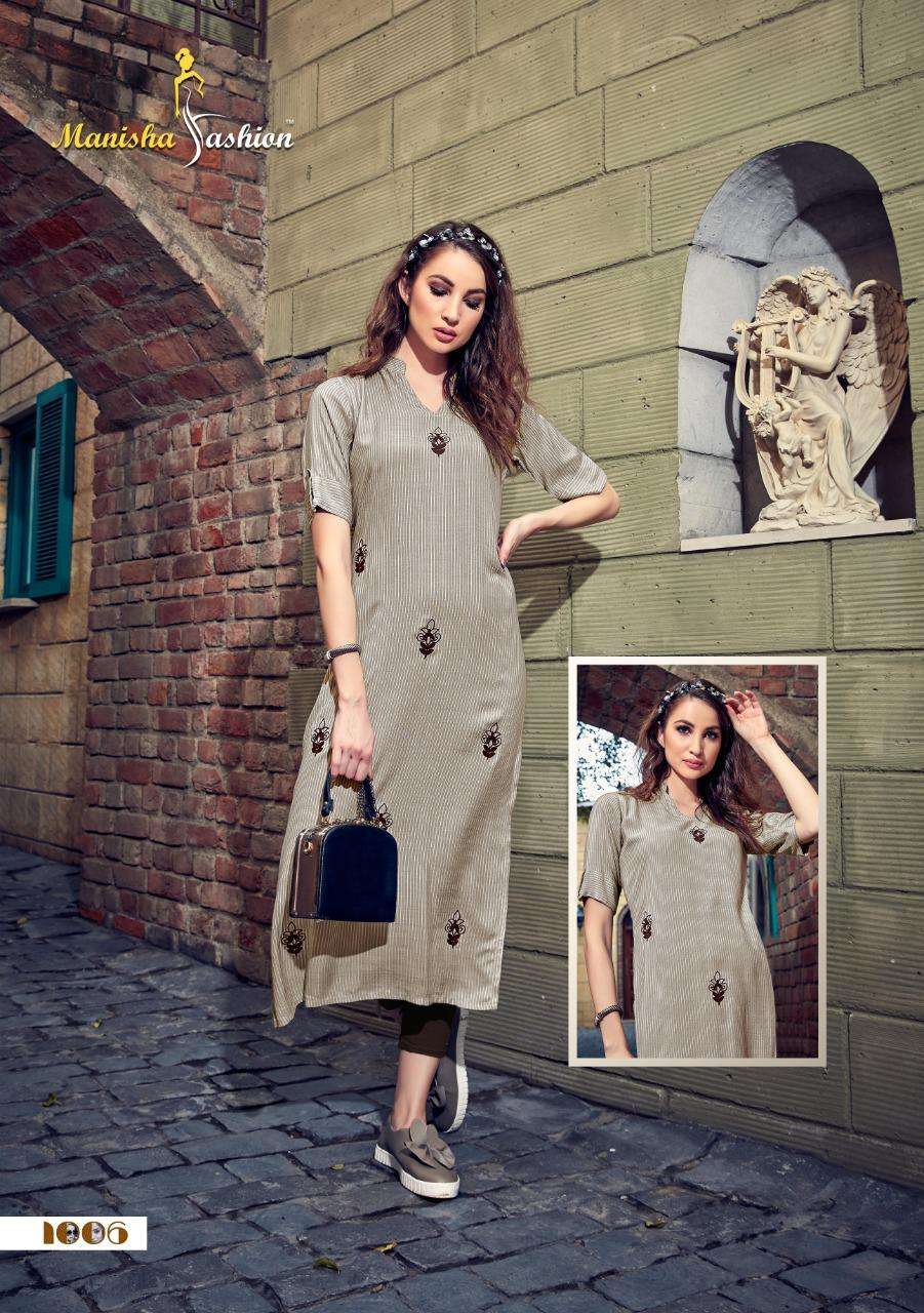 MARIA BY MANISHA FASHION 1001 TO 1006 SERIES STYLISH FANCY BEAUTIFUL COLORFUL CASUAL WEAR & ETHNIC WEAR RAYON FLEX KURTIS AT WHOLESALE PRICE