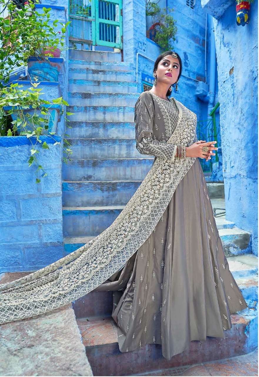 VIRASAT VOL-10 BY VIRASAT 1043 TO 1046 SERIES GOWNS COLLECTION BEAUTIFUL STYLISH FANCY COLORFUL PARTY WEAR & OCCASIONAL WEAR MUSLIN EMBROIDERY GOWNS AT WHOLESALE PRICE