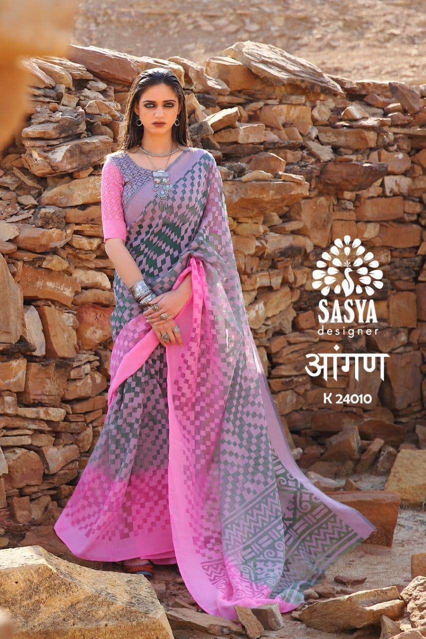 AANGAN BY SASYA DESIGNER 24001 TO 24010 SERIES INDIAN TRADITIONAL WEAR COLLECTION BEAUTIFUL STYLISH FANCY COLORFUL PARTY WEAR & OCCASIONAL WEAR BRASSO SAREES AT WHOLESALE PRICE