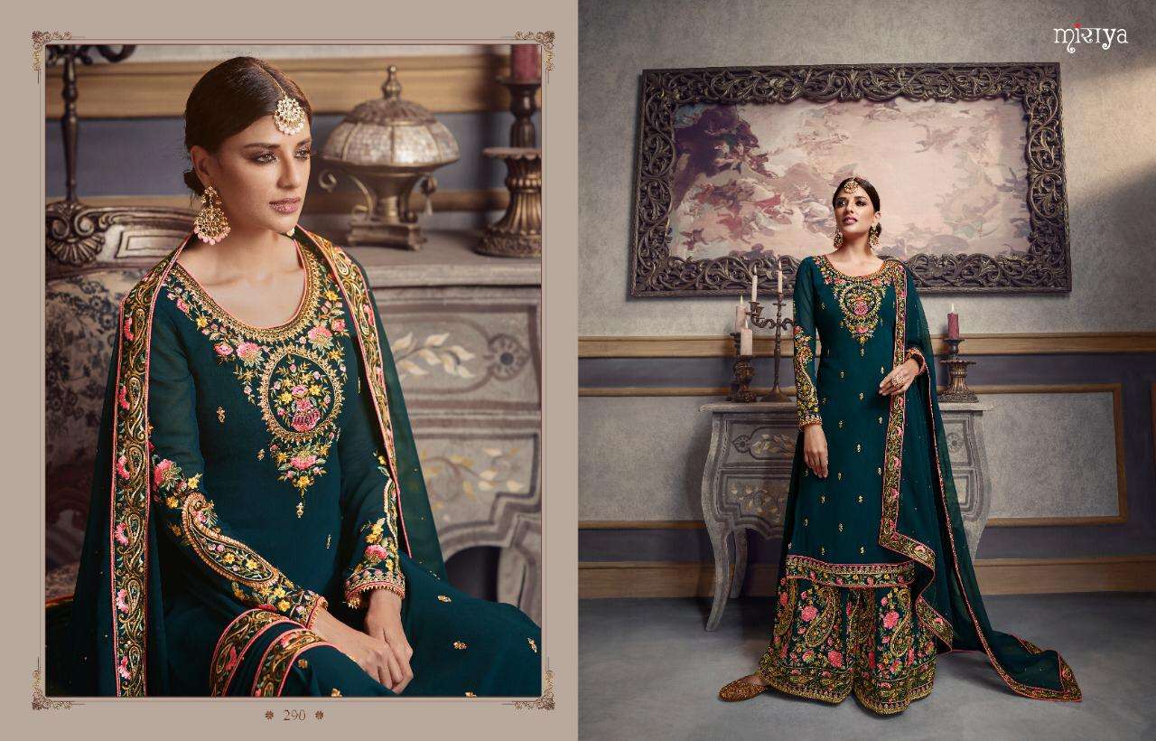 MIRAYA VOL-12 BY AARAV TRENDZ 287 TO 290 SERIES BEAUTIFUL STYLISH SHARARA SUITS FANCY COLORFUL CASUAL WEAR & ETHNIC WEAR & READY TO WEAR REAL GEORGETTE EMBROIDERY DRESSES AT WHOLESALE PRICE
