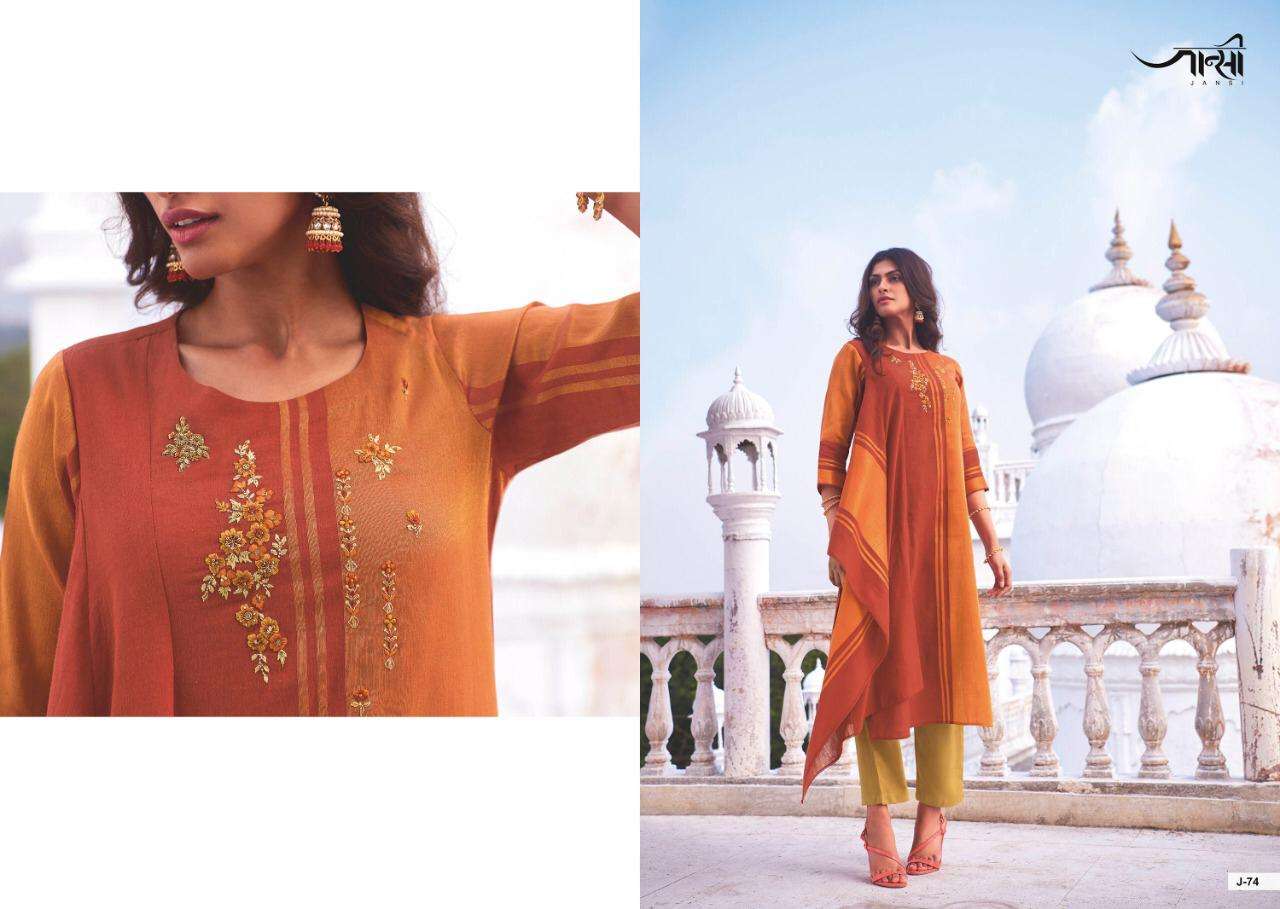 SHRINGAR BY JANSI 71 TO 76 SERIES BEAUTIFUL COLORFUL STYLISH FANCY CASUAL WEAR & READY TO WEAR LINEN COTTON HANDLOOM EMBROIDERED KURTIS WITH BOTTOM AT WHOLESALE PRICE