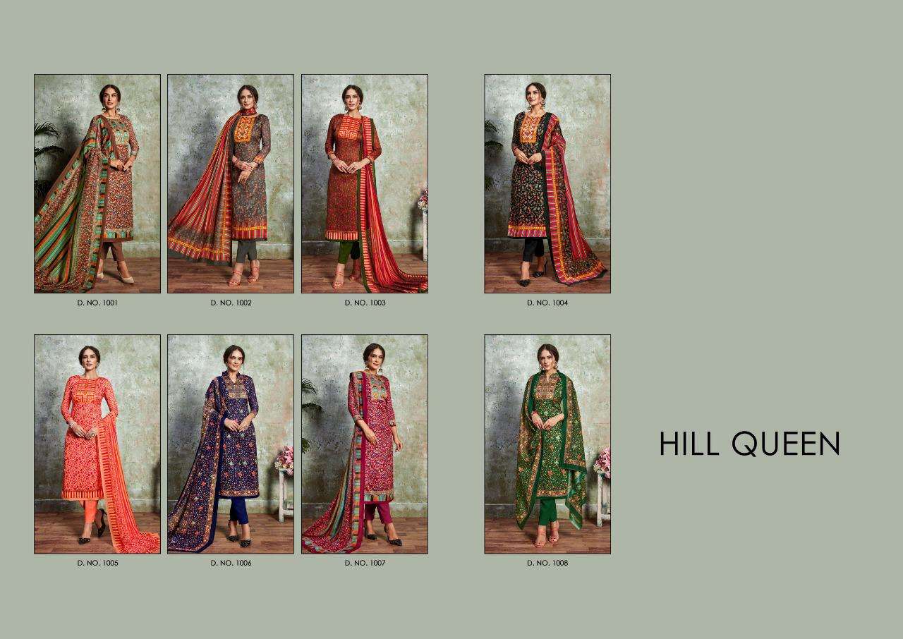HILL QUEEN BY CHANDRA FASHION 1001 TO 1008 SERIES BEAUTIFUL SUITS STYLISH FANCY COLORFUL PARTY WEAR & OCCASIONAL WEAR POLY JAM SATIN DIGITAL PRINTED DRESSES AT WHOLESALE PRICE