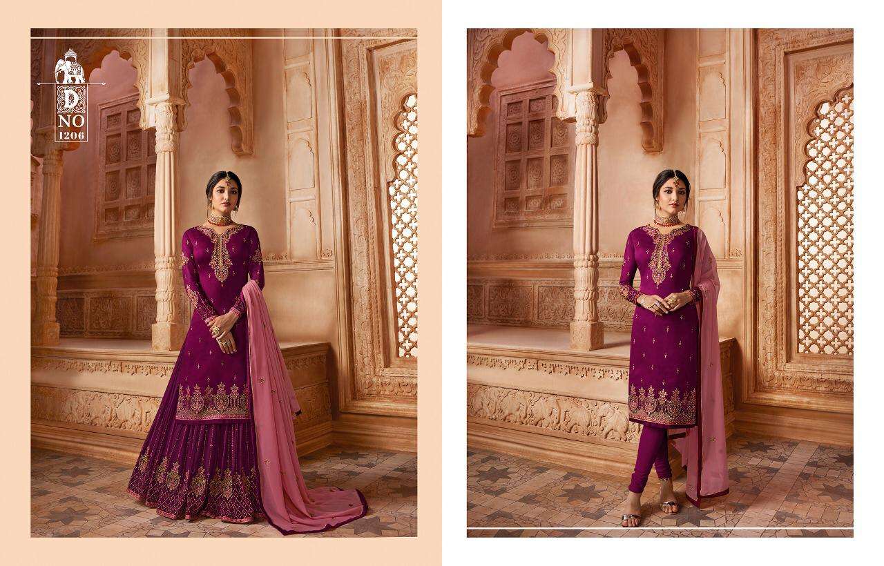 QAINAAT BY ARYA 1201 TO 1208 SERIES BEAUTIFUL STYLISH SHARARA SUITS FANCY COLORFUL CASUAL WEAR & ETHNIC WEAR & READY TO WEAR SATIN GEORGETTE EMBROIDERY DRESSES AT WHOLESALE PRICE