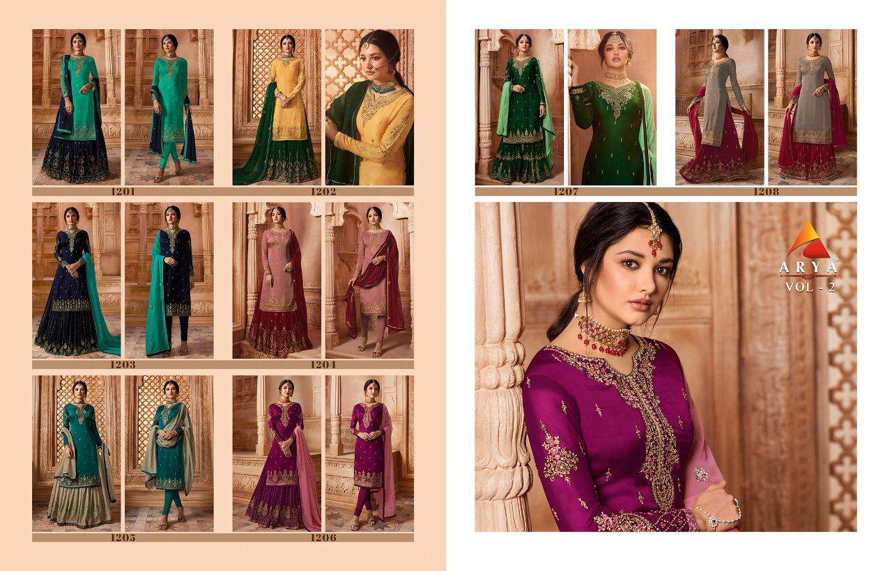 QAINAAT BY ARYA 1201 TO 1208 SERIES BEAUTIFUL STYLISH SHARARA SUITS FANCY COLORFUL CASUAL WEAR & ETHNIC WEAR & READY TO WEAR SATIN GEORGETTE EMBROIDERY DRESSES AT WHOLESALE PRICE
