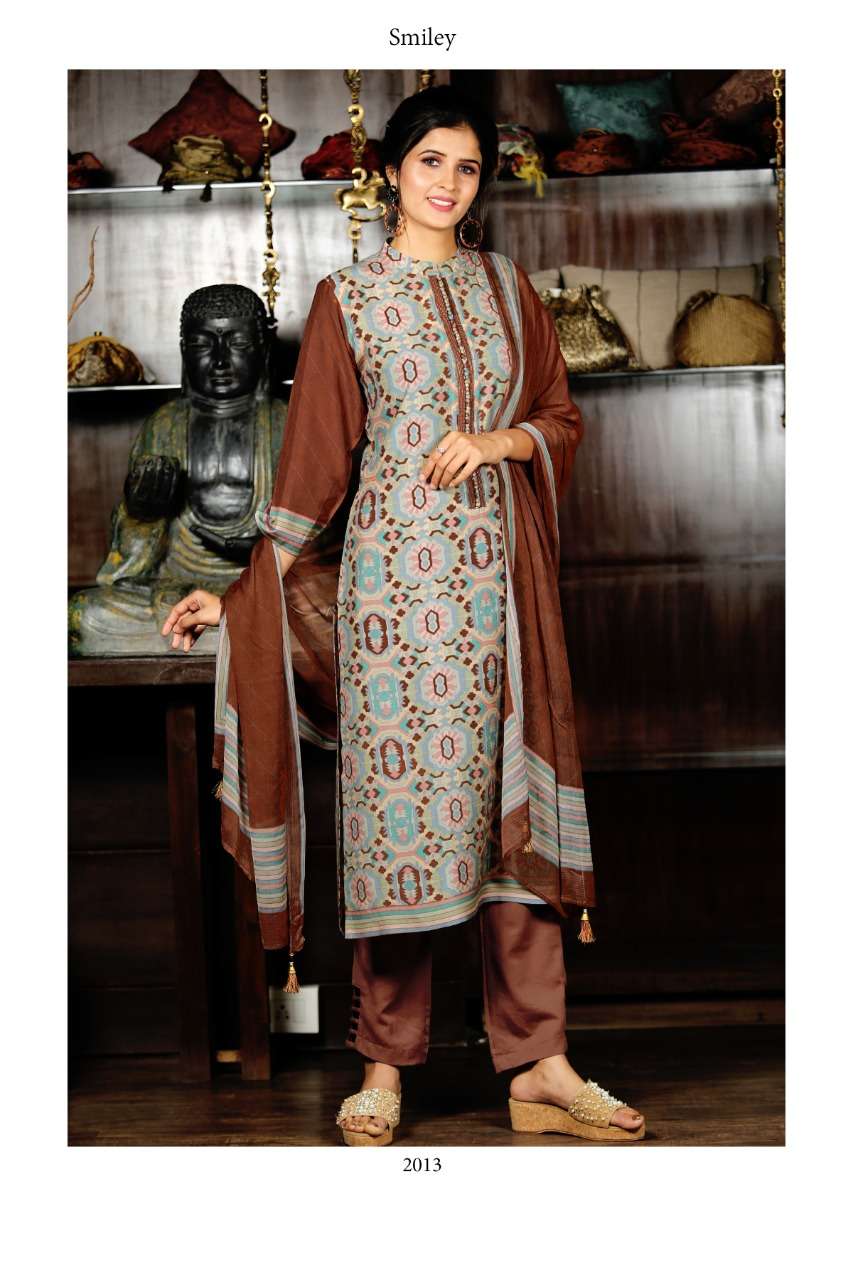 SMILEY BY VIRAT CREATION 2013 TO 2019 SERIES BEAUTIFUL SUITS STYLISH FANCY COLORFUL PARTY WEAR & OCCASIONAL WEAR PURE MUNGA SILK PRINTED DRESSES AT WHOLESALE PRICE