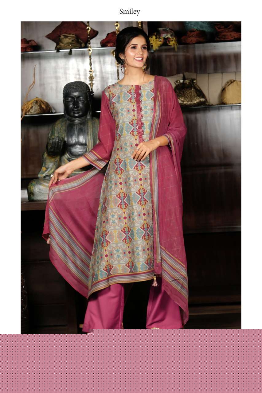 SMILEY BY VIRAT CREATION 2013 TO 2019 SERIES BEAUTIFUL SUITS STYLISH FANCY COLORFUL PARTY WEAR & OCCASIONAL WEAR PURE MUNGA SILK PRINTED DRESSES AT WHOLESALE PRICE