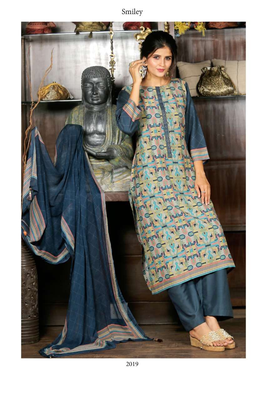 SMILEY BY VIRAT CREATION 2013 TO 2019 SERIES BEAUTIFUL SUITS STYLISH FANCY COLORFUL PARTY WEAR & OCCASIONAL WEAR PURE MUNGA SILK PRINTED DRESSES AT WHOLESALE PRICE