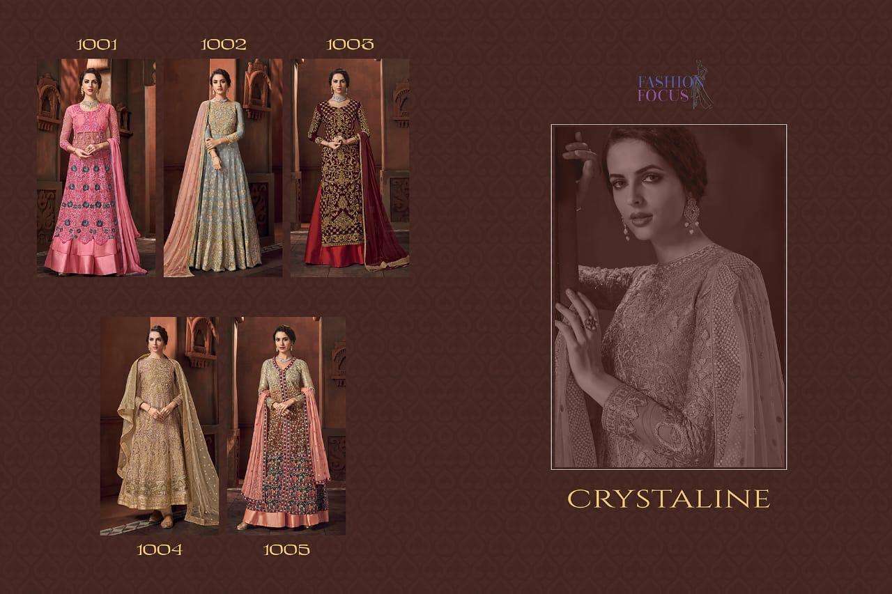 CRYSTALINE BY SYBELLA CREATION 1001 TO 1005 SERIES DESIGNER ANARKALI SUITS COLLECTION BEAUTIFUL STYLISH FANCY COLORFUL PARTY WEAR & OCCASIONAL WEAR HEAVY NET/VELVET EMBROIDERED DRESSES AT WHOLESALE PRICE