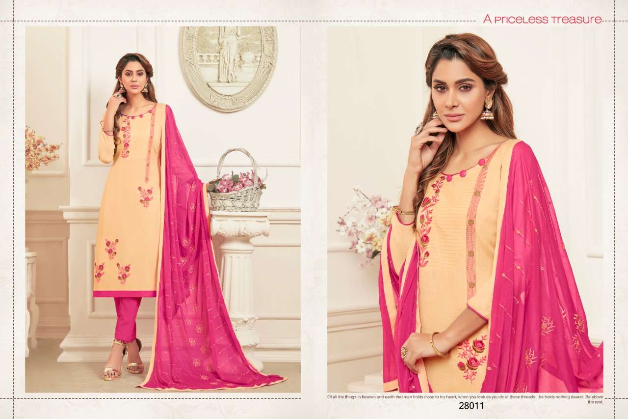 KESARI VOL-2 BY RAGHAV ROYAL 28001 TO 28012 SERIES BEAUTIFUL SUITS STYLISH FANCY COLORFUL PARTY WEAR & OCCASIONAL WEAR PURE SOFT COTTON SLUB WITH FANCY WORK DRESSES AT WHOLESALE PRICE