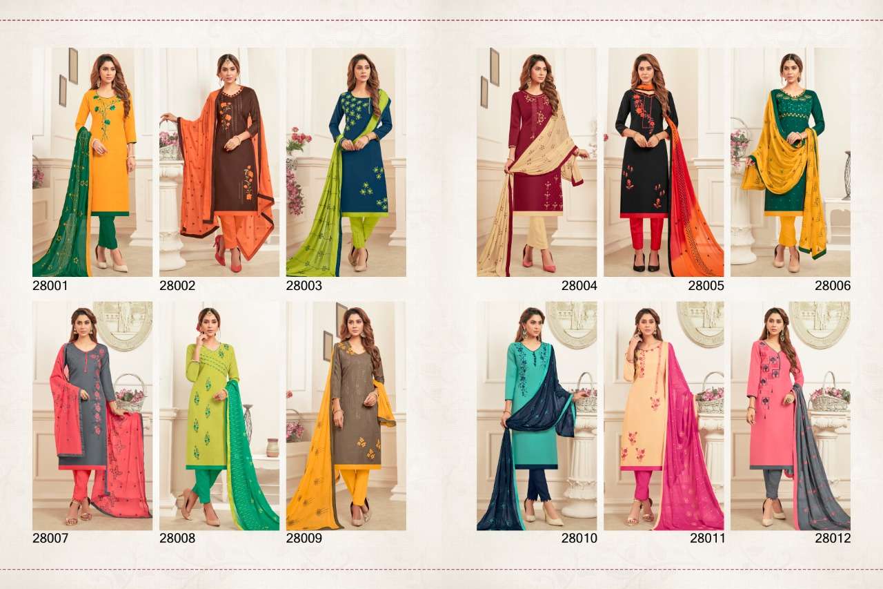 KESARI VOL-2 BY RAGHAV ROYAL 28001 TO 28012 SERIES BEAUTIFUL SUITS STYLISH FANCY COLORFUL PARTY WEAR & OCCASIONAL WEAR PURE SOFT COTTON SLUB WITH FANCY WORK DRESSES AT WHOLESALE PRICE