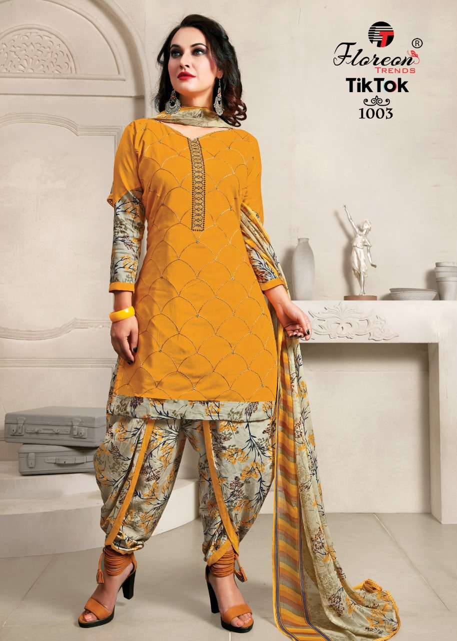 TIK TOK BY FLOREON 1001 TO 1010 SERIES BEAUTIFUL SUITS STYLISH FANCY COLORFUL PARTY WEAR & OCCASIONAL WEAR HEAVY RAYON 14 KG WITH EMBROIDERY DRESSES AT WHOLESALE PRICE