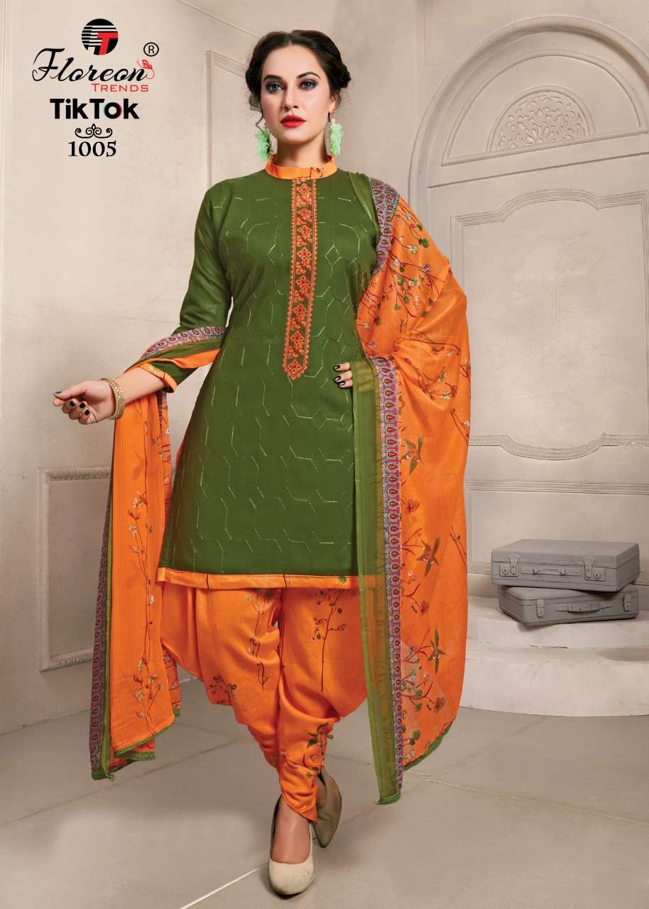 TIK TOK BY FLOREON 1001 TO 1010 SERIES BEAUTIFUL SUITS STYLISH FANCY COLORFUL PARTY WEAR & OCCASIONAL WEAR HEAVY RAYON 14 KG WITH EMBROIDERY DRESSES AT WHOLESALE PRICE