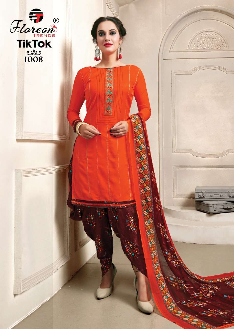 TIK TOK BY FLOREON 1001 TO 1010 SERIES BEAUTIFUL SUITS STYLISH FANCY COLORFUL PARTY WEAR & OCCASIONAL WEAR HEAVY RAYON 14 KG WITH EMBROIDERY DRESSES AT WHOLESALE PRICE