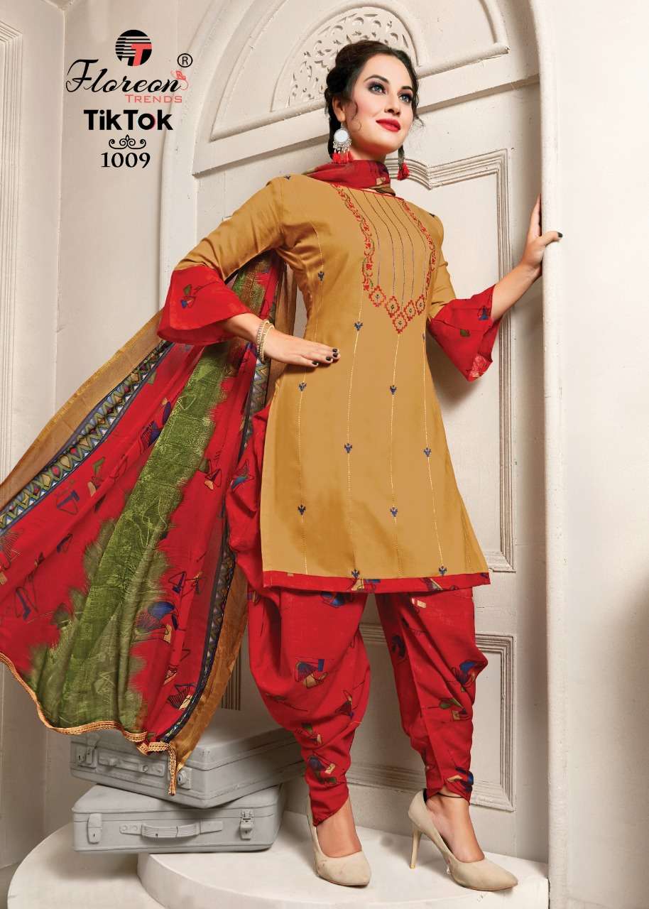 TIK TOK BY FLOREON 1001 TO 1010 SERIES BEAUTIFUL SUITS STYLISH FANCY COLORFUL PARTY WEAR & OCCASIONAL WEAR HEAVY RAYON 14 KG WITH EMBROIDERY DRESSES AT WHOLESALE PRICE