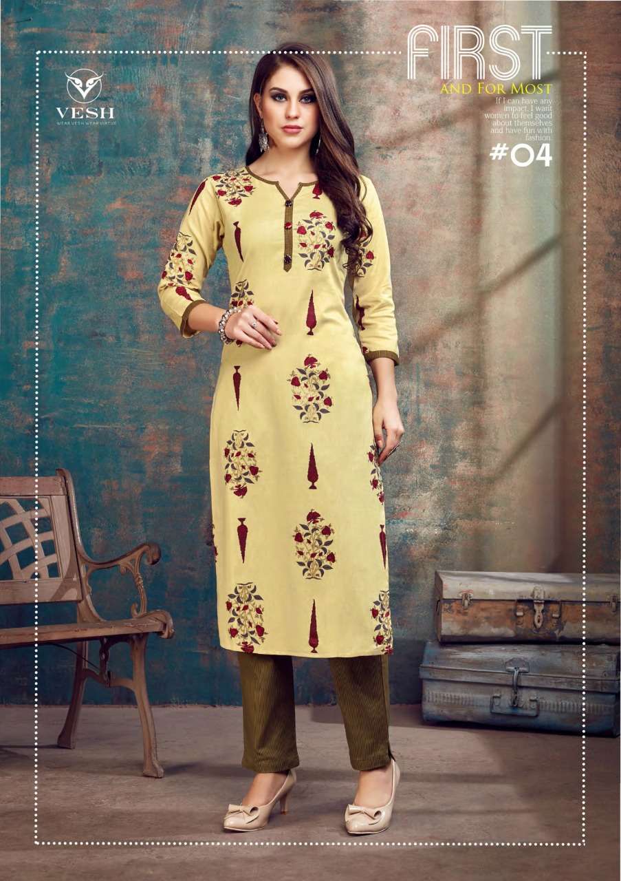 VERINICA BY VESH 01 TO 08 SERIES STYLISH FANCY BEAUTIFUL COLORFUL CASUAL WEAR & ETHNIC WEAR RAYON FLEX PRINTED KURTIS WITH BOTTOM AT WHOLESALE PRICE