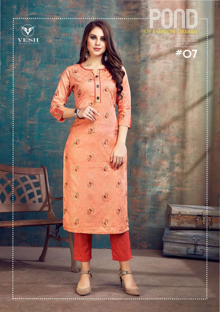 VERINICA BY VESH 01 TO 08 SERIES STYLISH FANCY BEAUTIFUL COLORFUL CASUAL WEAR & ETHNIC WEAR RAYON FLEX PRINTED KURTIS WITH BOTTOM AT WHOLESALE PRICE