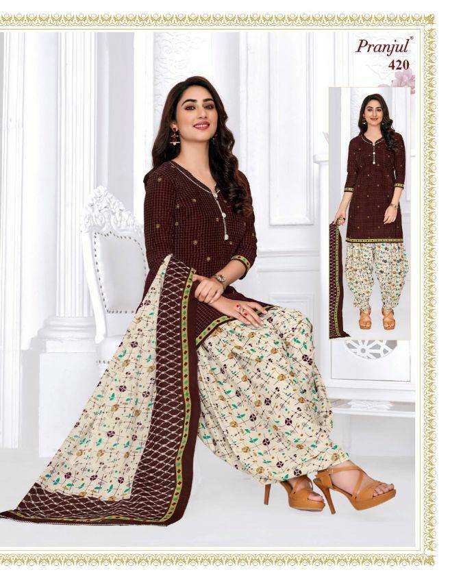 PATIYALA BY PRAJUL 401 TO 436 SERIES DESIGNER PATIYALA SUITS BEAUTIFUL FANCY COLORFUL STYLISH PARTY WEAR & ETHNIC WEAR PURE COTTON PRINTED DRESSES AT WHOLESALE PRICE