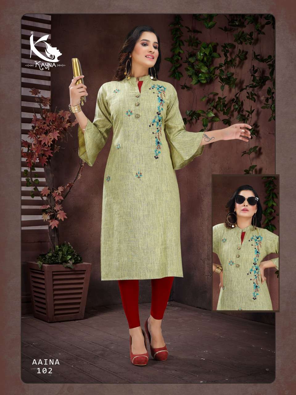 AAINA VOL-1 BY KAYNA 101 TO 108 SERIES BEAUTIFUL STYLISH FANCY COLORFUL CASUAL WEAR & ETHNIC WEAR & READY TO WEAR HEAVY RAYON EMBROIDERY KURTIS AT WHOLESALE PRICE