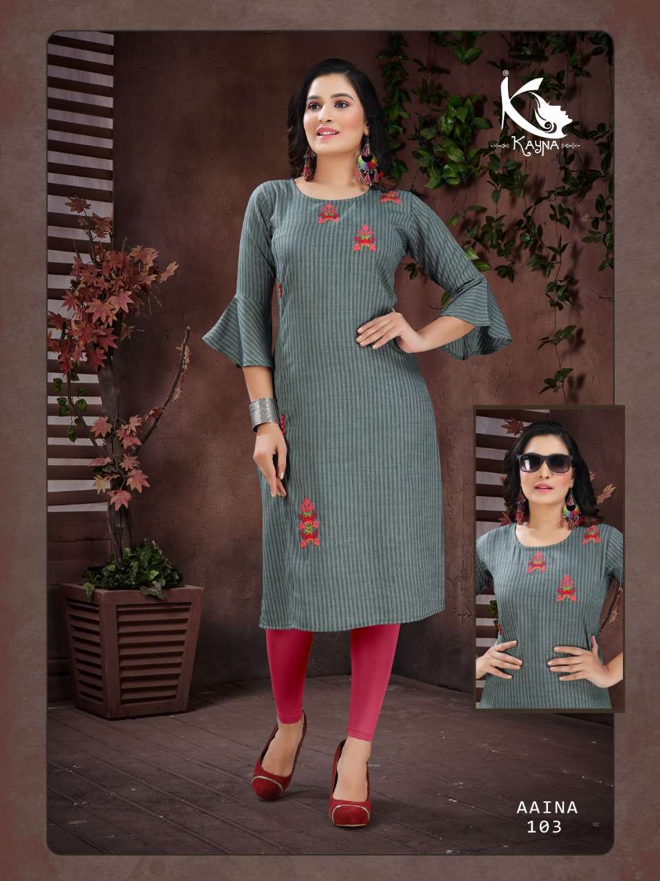 AAINA VOL-1 BY KAYNA 101 TO 108 SERIES BEAUTIFUL STYLISH FANCY COLORFUL CASUAL WEAR & ETHNIC WEAR & READY TO WEAR HEAVY RAYON EMBROIDERY KURTIS AT WHOLESALE PRICE