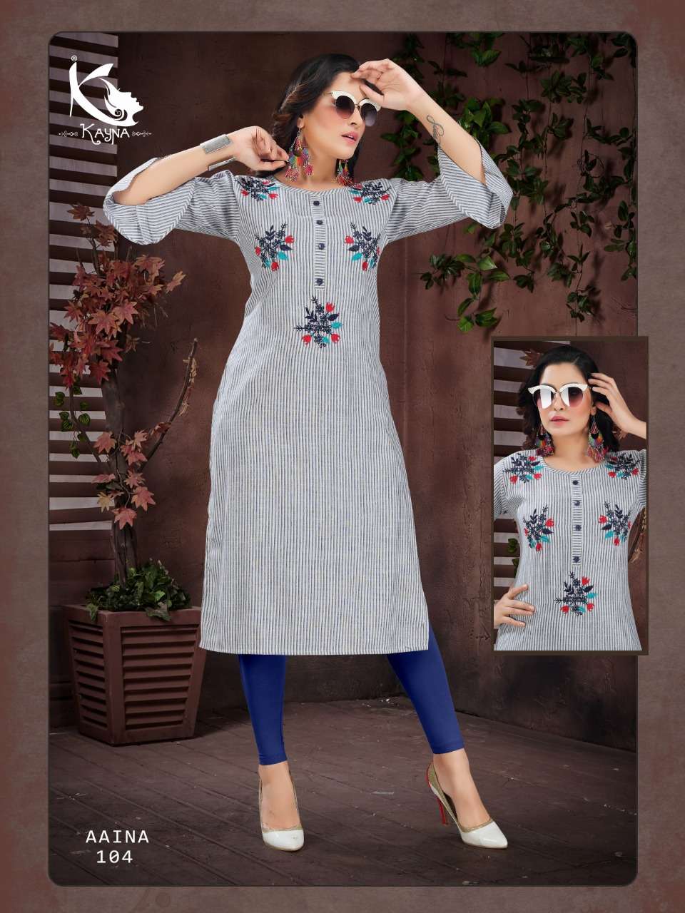 AAINA VOL-1 BY KAYNA 101 TO 108 SERIES BEAUTIFUL STYLISH FANCY COLORFUL CASUAL WEAR & ETHNIC WEAR & READY TO WEAR HEAVY RAYON EMBROIDERY KURTIS AT WHOLESALE PRICE