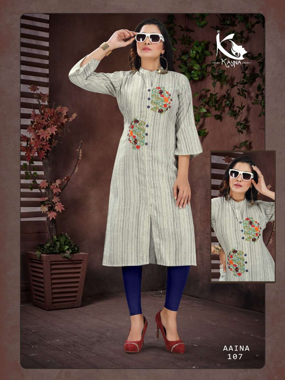 AAINA VOL-1 BY KAYNA 101 TO 108 SERIES BEAUTIFUL STYLISH FANCY COLORFUL CASUAL WEAR & ETHNIC WEAR & READY TO WEAR HEAVY RAYON EMBROIDERY KURTIS AT WHOLESALE PRICE