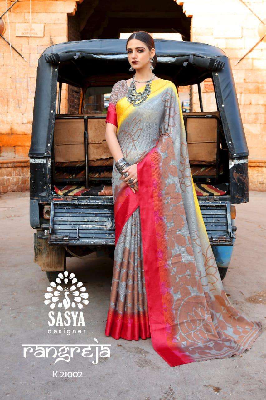 RANGREJA BY SASYA DESIGNER 21001 TO 21010 SERIES INDIAN TRADITIONAL WEAR COLLECTION BEAUTIFUL STYLISH FANCY COLORFUL PARTY WEAR & OCCASIONAL WEAR SILK WEAVING BRASSO SAREES AT WHOLESALE PRICE