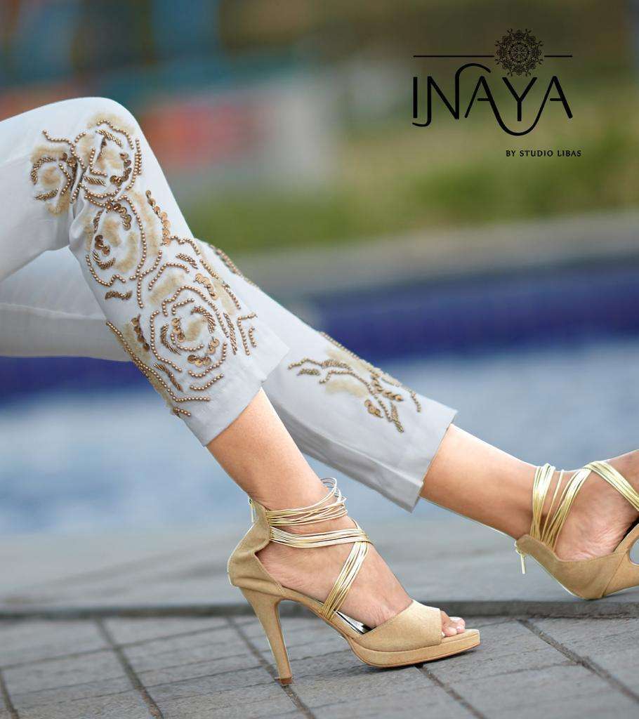 CIGARETTE PANTS VOL-14 BY INAYA 1401 TO 1403 SERIES INDIAN TRADITIONAL WEAR COLLECTION BEAUTIFUL STYLISH FANCY COLORFUL PARTY WEAR & OCCASIONAL WEAR PURE COTTON WITH STRETCH COMFORTABLY AT WHOLESALE PRICE