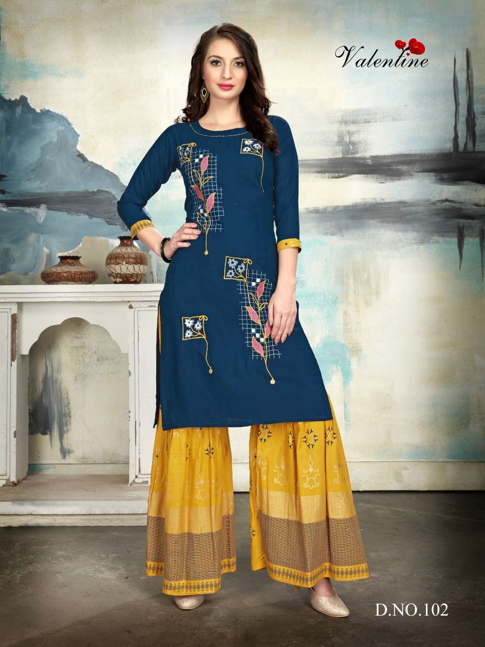 RIVAAZ BY VALENTINE 101 TO 108 SERIES BEAUTIFUL STYLISH FANCY COLORFUL CASUAL WEAR & ETHNIC WEAR & READY TO WEAR RAYON 14 KG WITH FOIL PRINTED KURTIS AT WHOLESALE PRICE