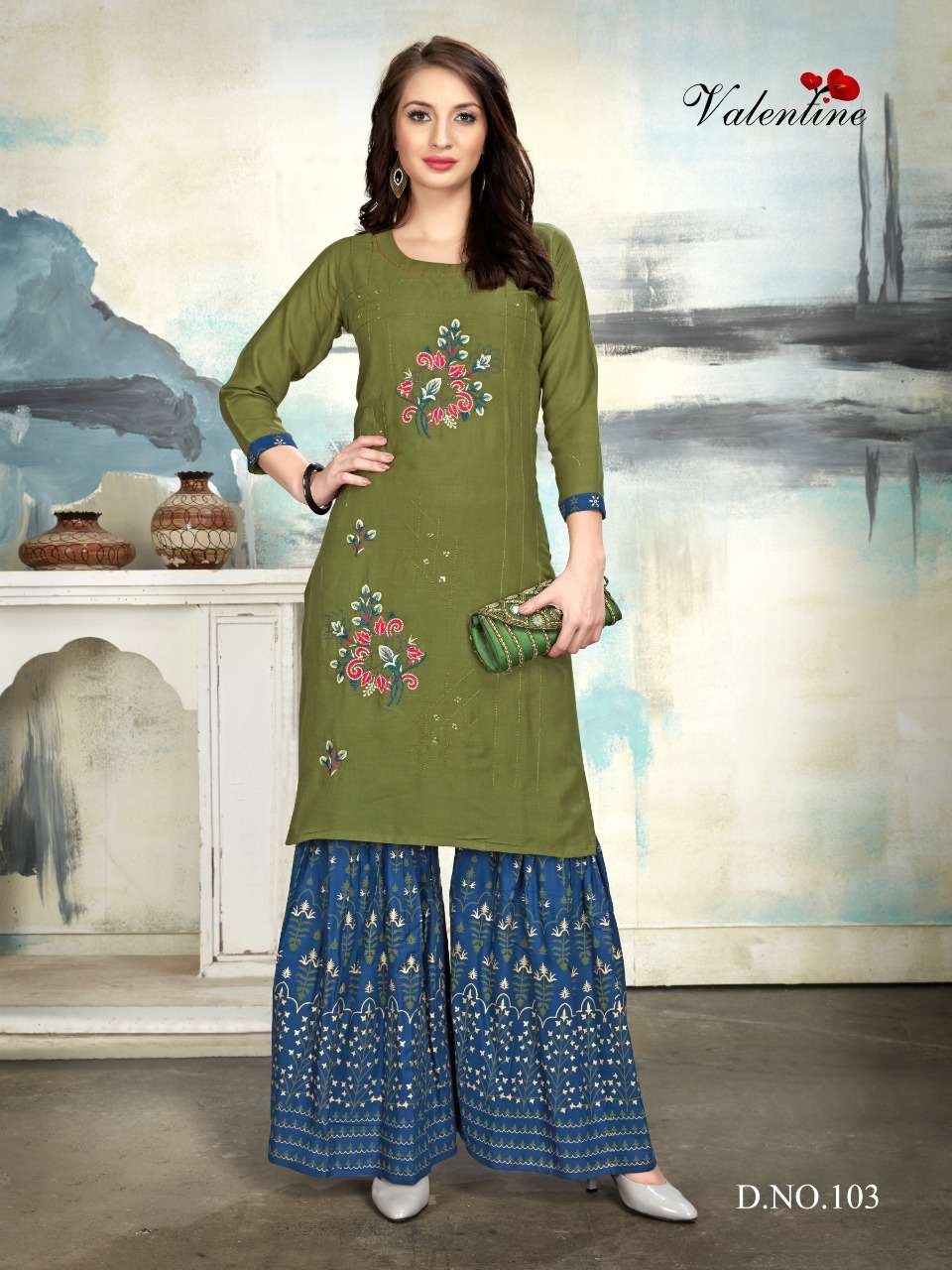 RIVAAZ BY VALENTINE 101 TO 108 SERIES BEAUTIFUL STYLISH FANCY COLORFUL CASUAL WEAR & ETHNIC WEAR & READY TO WEAR RAYON 14 KG WITH FOIL PRINTED KURTIS AT WHOLESALE PRICE