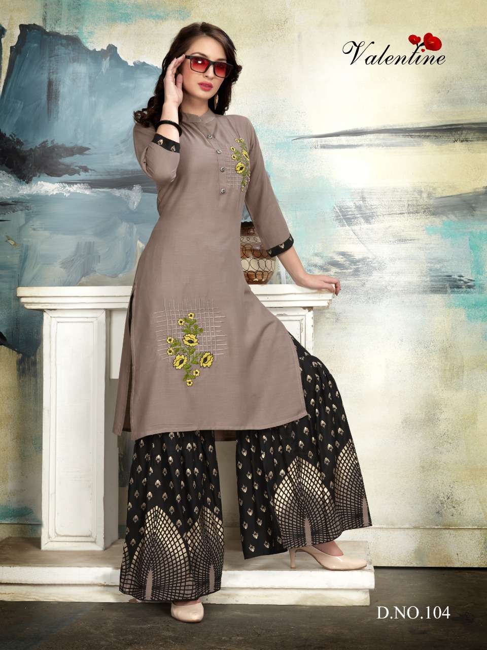 RIVAAZ BY VALENTINE 101 TO 108 SERIES BEAUTIFUL STYLISH FANCY COLORFUL CASUAL WEAR & ETHNIC WEAR & READY TO WEAR RAYON 14 KG WITH FOIL PRINTED KURTIS AT WHOLESALE PRICE