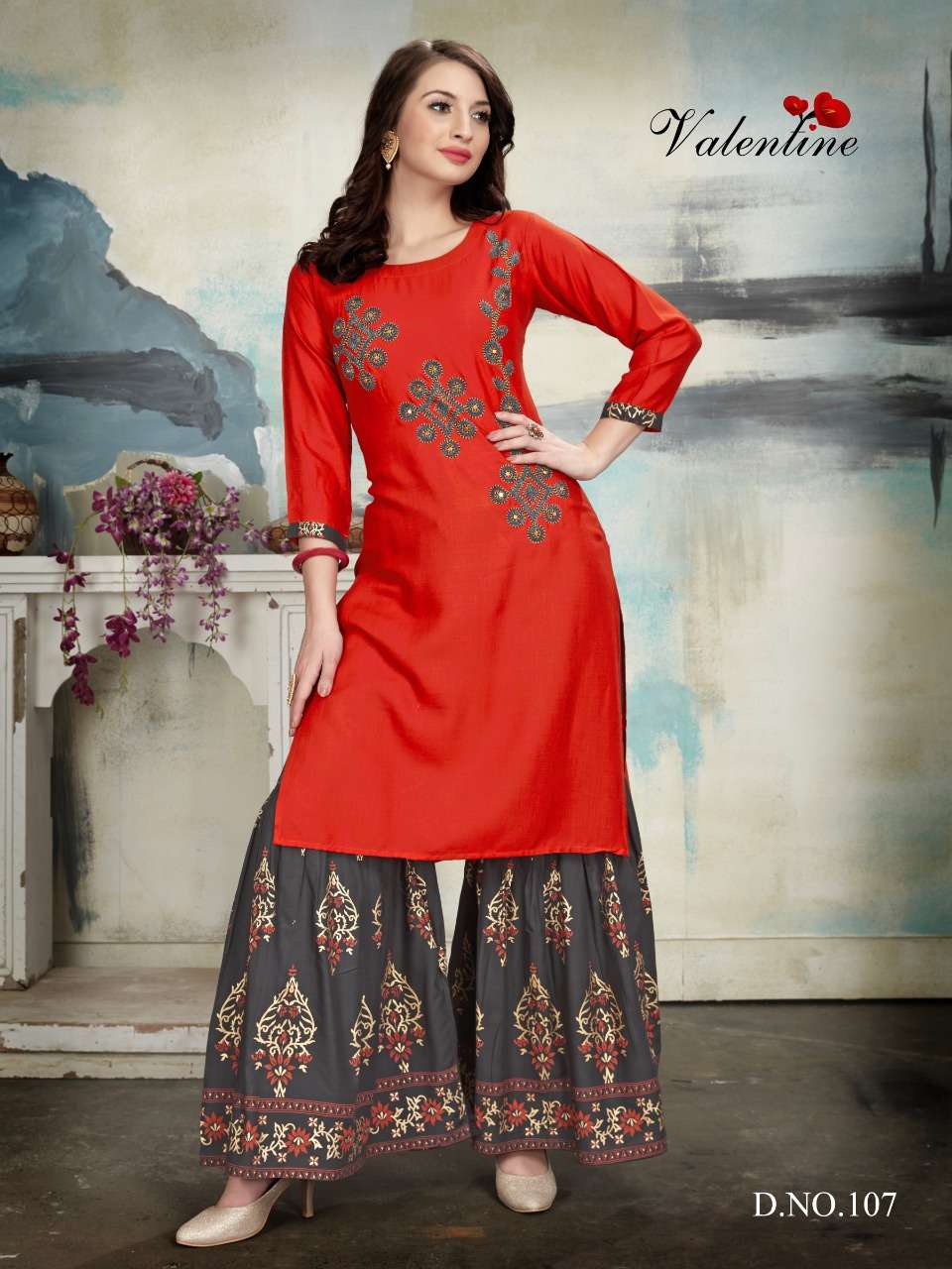 RIVAAZ BY VALENTINE 101 TO 108 SERIES BEAUTIFUL STYLISH FANCY COLORFUL CASUAL WEAR & ETHNIC WEAR & READY TO WEAR RAYON 14 KG WITH FOIL PRINTED KURTIS AT WHOLESALE PRICE