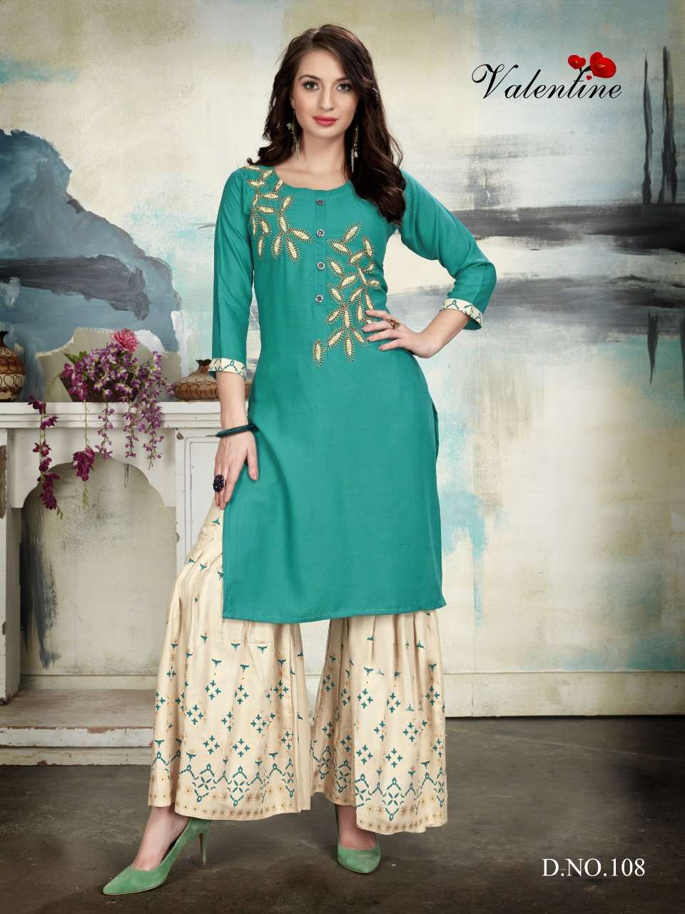 RIVAAZ BY VALENTINE 101 TO 108 SERIES BEAUTIFUL STYLISH FANCY COLORFUL CASUAL WEAR & ETHNIC WEAR & READY TO WEAR RAYON 14 KG WITH FOIL PRINTED KURTIS AT WHOLESALE PRICE
