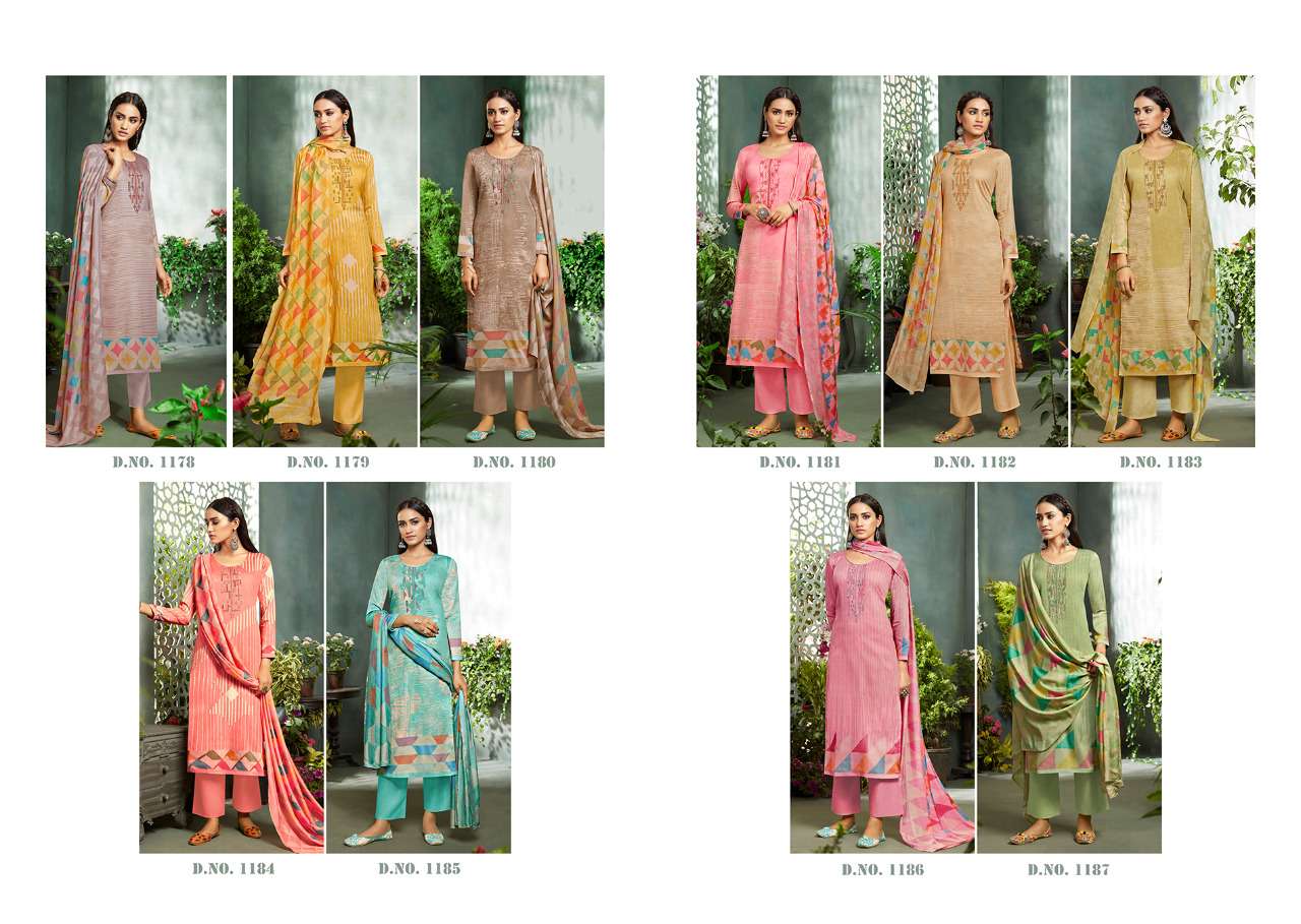 ALVINA BY LAXMIMAYA SILK MILLS 1178 TO 1187 SERIES BEAUTIFUL STYLISH SHARARA SUITS FANCY COLORFUL CASUAL WEAR & ETHNIC WEAR & READY TO WEAR PURE JAM DIGITAL PRINTED WITH EMBROIDERY DRESSES AT WHOLESALE PRICE
