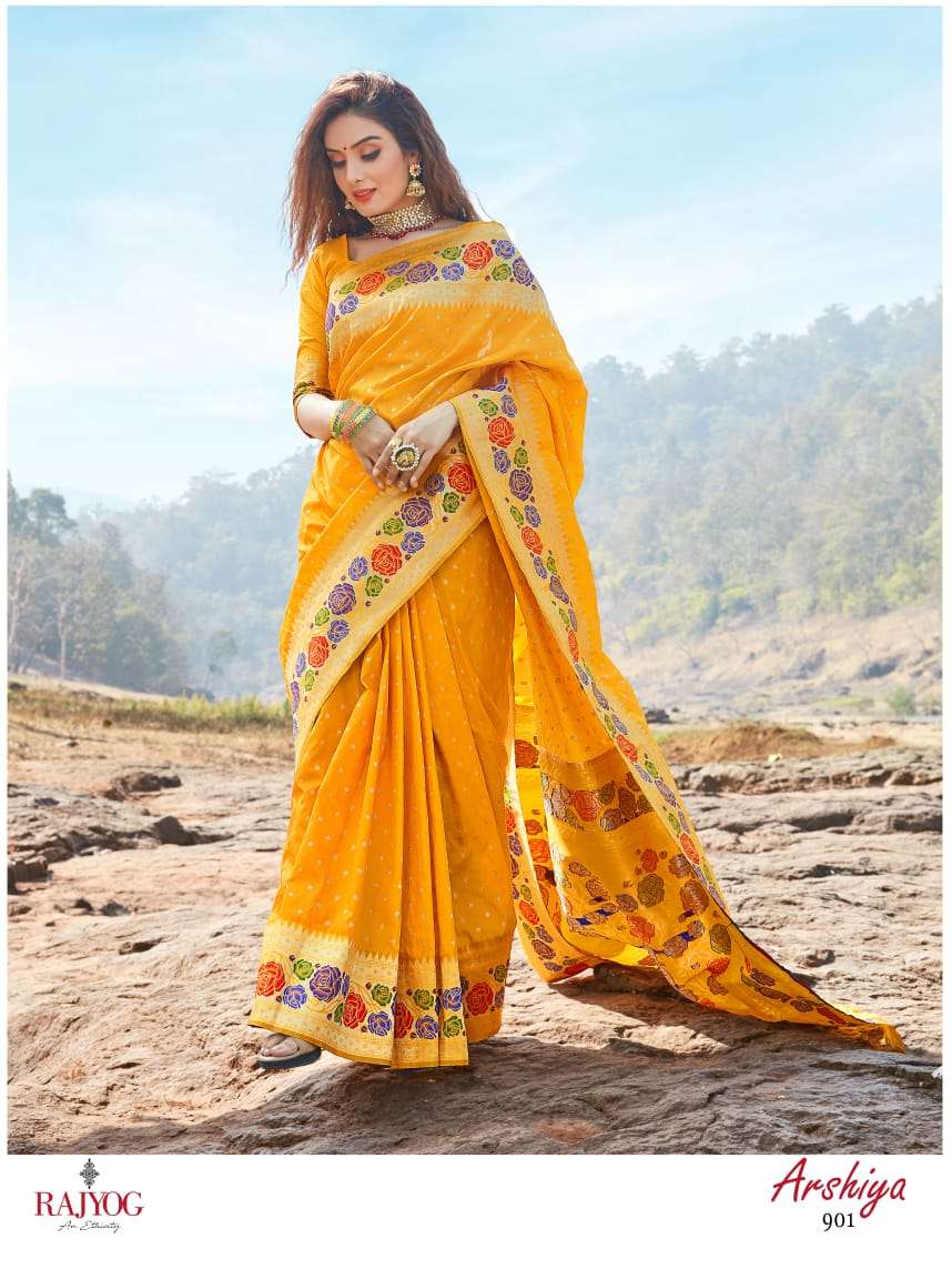 ARSHIYA SILK BY RAJ YOG 901 TO 904 SERIES INDIAN TRADITIONAL WEAR COLLECTION BEAUTIFUL STYLISH FANCY COLORFUL PARTY WEAR & OCCASIONAL WEAR PURE PAITHINI SILK SAREES AT WHOLESALE PRICE