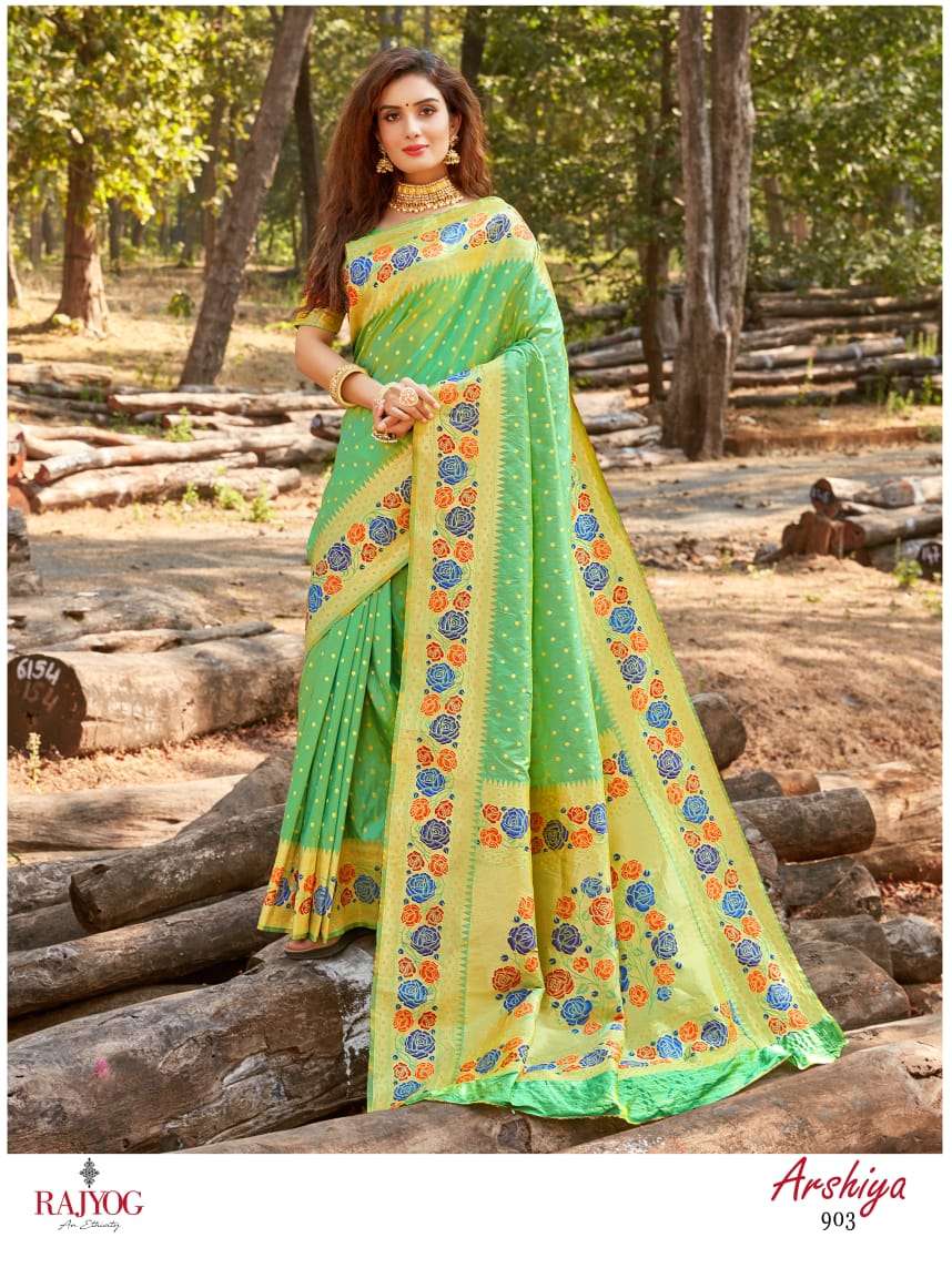 ARSHIYA SILK BY RAJ YOG 901 TO 904 SERIES INDIAN TRADITIONAL WEAR COLLECTION BEAUTIFUL STYLISH FANCY COLORFUL PARTY WEAR & OCCASIONAL WEAR PURE PAITHINI SILK SAREES AT WHOLESALE PRICE
