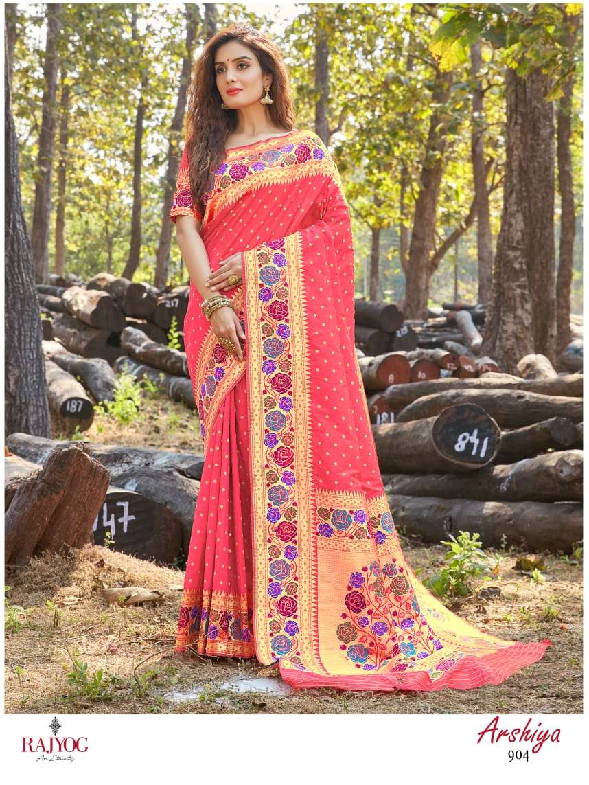 ARSHIYA SILK BY RAJ YOG 901 TO 904 SERIES INDIAN TRADITIONAL WEAR COLLECTION BEAUTIFUL STYLISH FANCY COLORFUL PARTY WEAR & OCCASIONAL WEAR PURE PAITHINI SILK SAREES AT WHOLESALE PRICE
