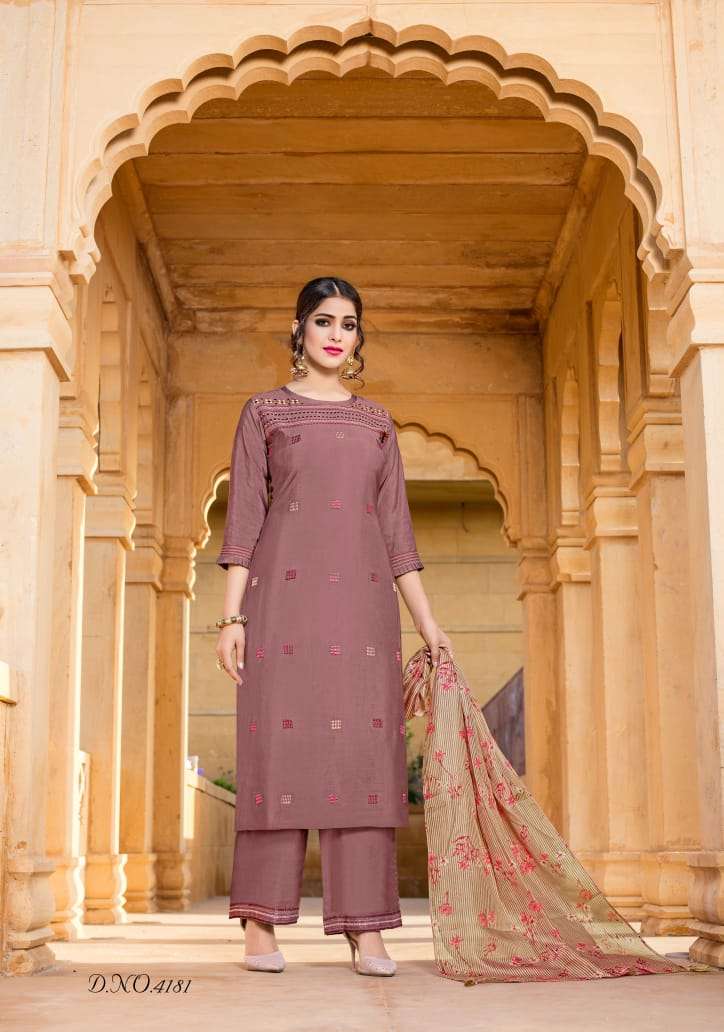 RUHAANI BY YAMI FASHION 4181 TO 4186 SERIES BEAUTIFUL SUITS STYLISH FANCY COLORFUL PARTY WEAR & OCCASIONAL WEAR PURE VISCOSE WITH WORK DRESSES AT WHOLESALE PRICE