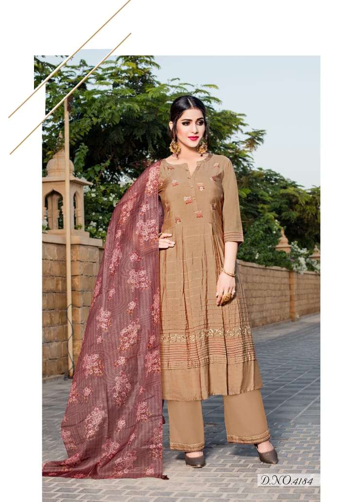 RUHAANI BY YAMI FASHION 4181 TO 4186 SERIES BEAUTIFUL SUITS STYLISH FANCY COLORFUL PARTY WEAR & OCCASIONAL WEAR PURE VISCOSE WITH WORK DRESSES AT WHOLESALE PRICE