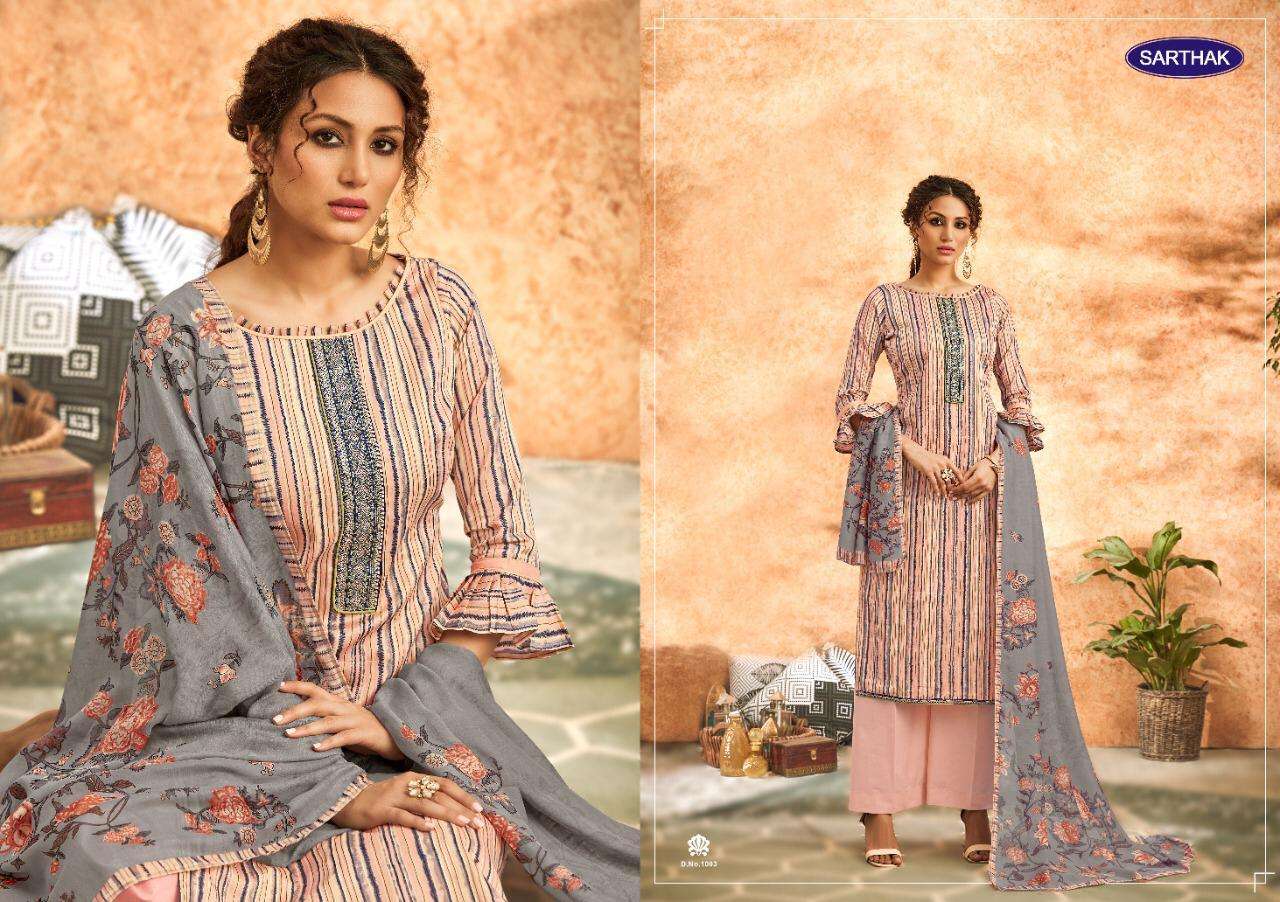 SARTHAK BY RUDRINEE 1001 TO 1007 SERIES BEAUTIFUL SUITS STYLISH FANCY COLORFUL PARTY WEAR & OCCASIONAL WEAR PURE JAM SATIN PRINT WITH EMBROIDERY DRESSES AT WHOLESALE PRICE