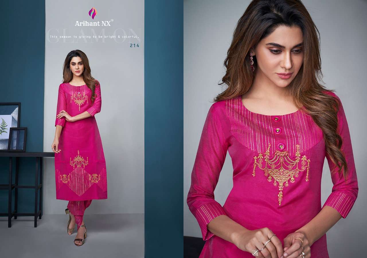 MEHAR VOL-2 BY ARIHANT NX 209 TO 216 SERIES BEAUTIFUL COLORFUL STYLISH FANCY CASUAL WEAR & READY TO WEAR PURE MODAL SILK EMBROIDERED KURTIS WITH BOTTOM AT WHOLESALE PRICE