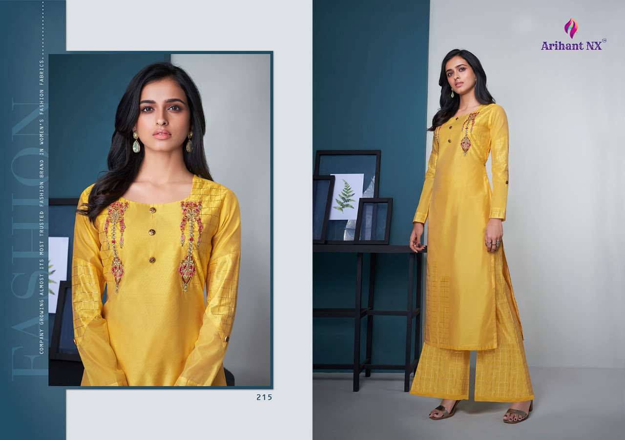 MEHAR VOL-2 BY ARIHANT NX 209 TO 216 SERIES BEAUTIFUL COLORFUL STYLISH FANCY CASUAL WEAR & READY TO WEAR PURE MODAL SILK EMBROIDERED KURTIS WITH BOTTOM AT WHOLESALE PRICE