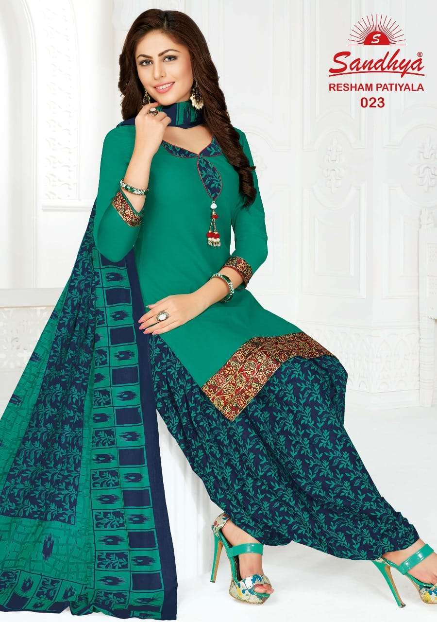 RESHAM PATIYALA VOL-2 BY SANDHYA 021 TO 032 SERIES DESIGNER SUITS BEAUTIFUL STYLISH FANCY COLORFUL PARTY WEAR & ETHNIC WEAR COTTON PRINTED DRESSES AT WHOLESALE PRICE
