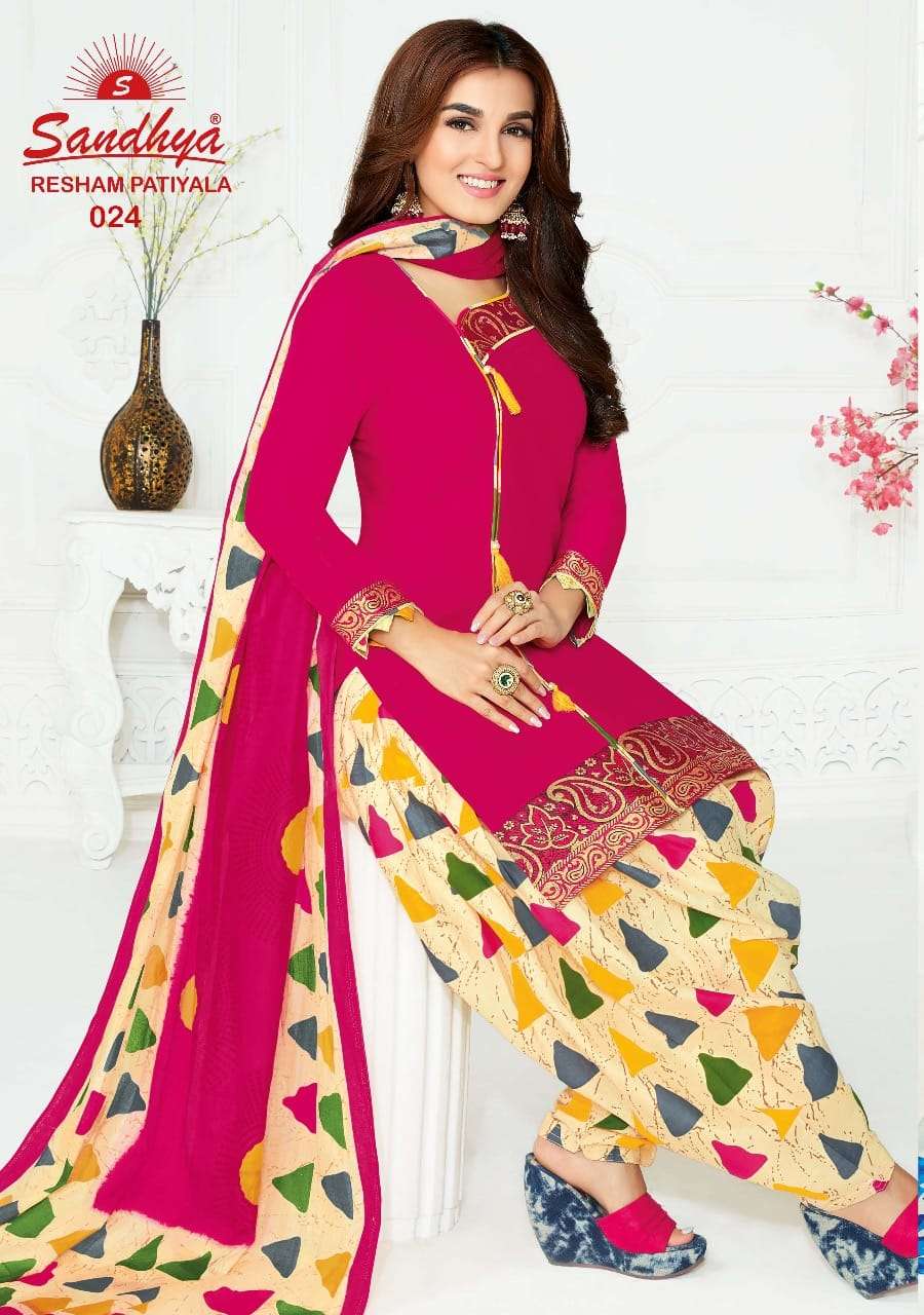RESHAM PATIYALA VOL-2 BY SANDHYA 021 TO 032 SERIES DESIGNER SUITS BEAUTIFUL STYLISH FANCY COLORFUL PARTY WEAR & ETHNIC WEAR COTTON PRINTED DRESSES AT WHOLESALE PRICE