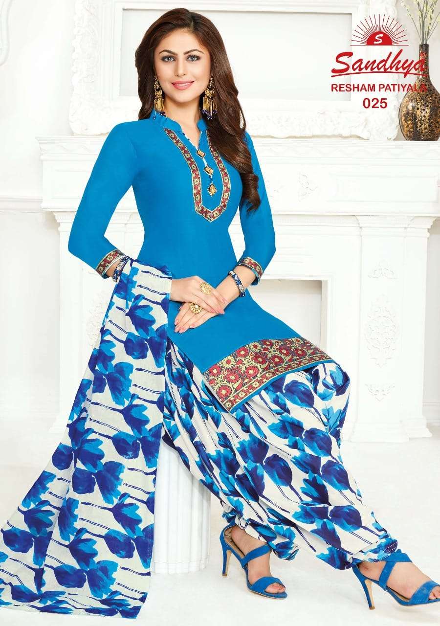 RESHAM PATIYALA VOL-2 BY SANDHYA 021 TO 032 SERIES DESIGNER SUITS BEAUTIFUL STYLISH FANCY COLORFUL PARTY WEAR & ETHNIC WEAR COTTON PRINTED DRESSES AT WHOLESALE PRICE
